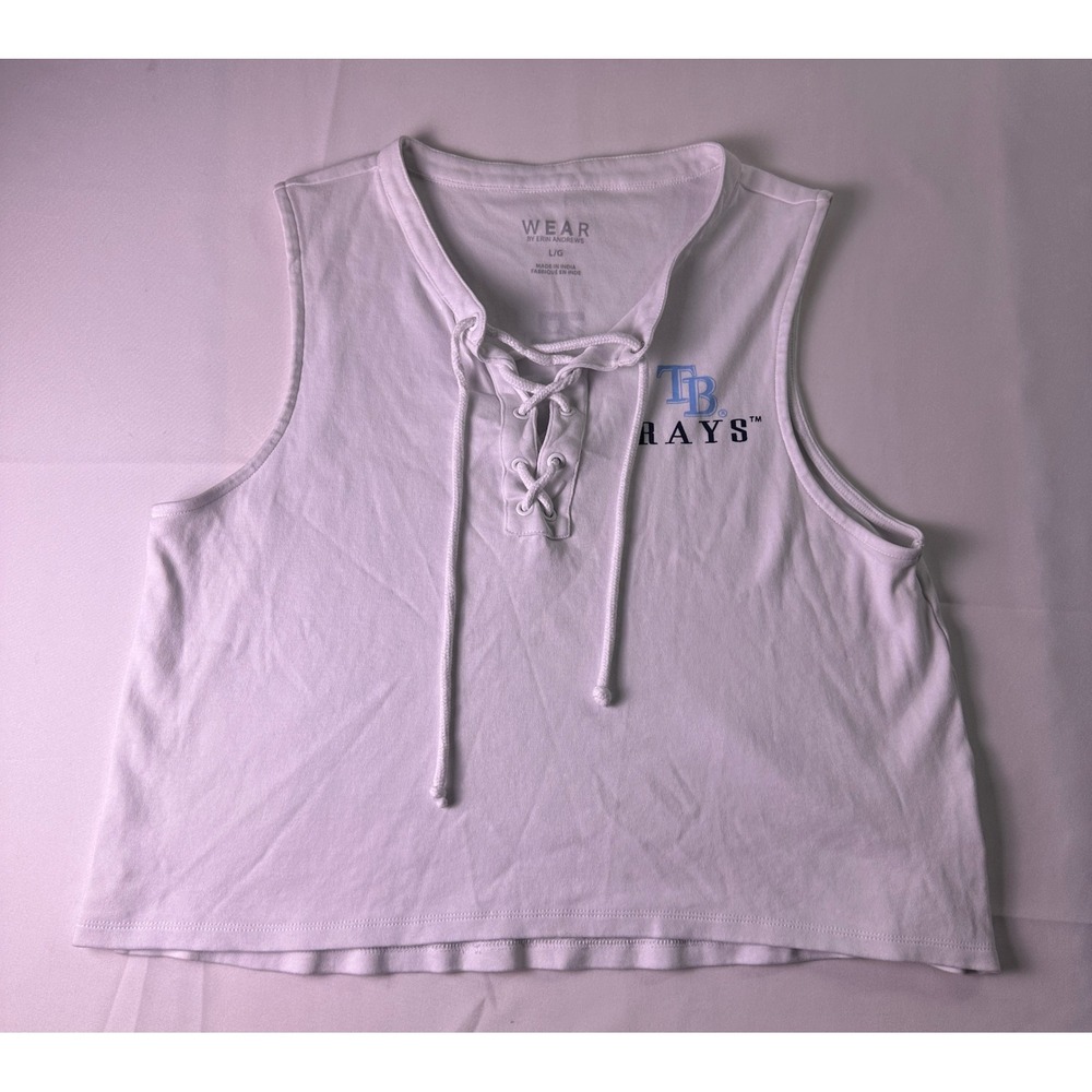 WEAR by‎ Erin Andrews Tampa Bay Rays White Lace Up Crop Tank Top Size L